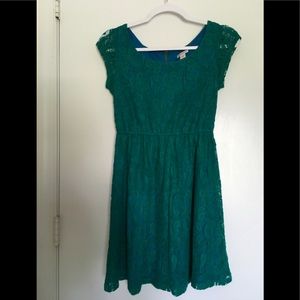 Peacock green lace dress